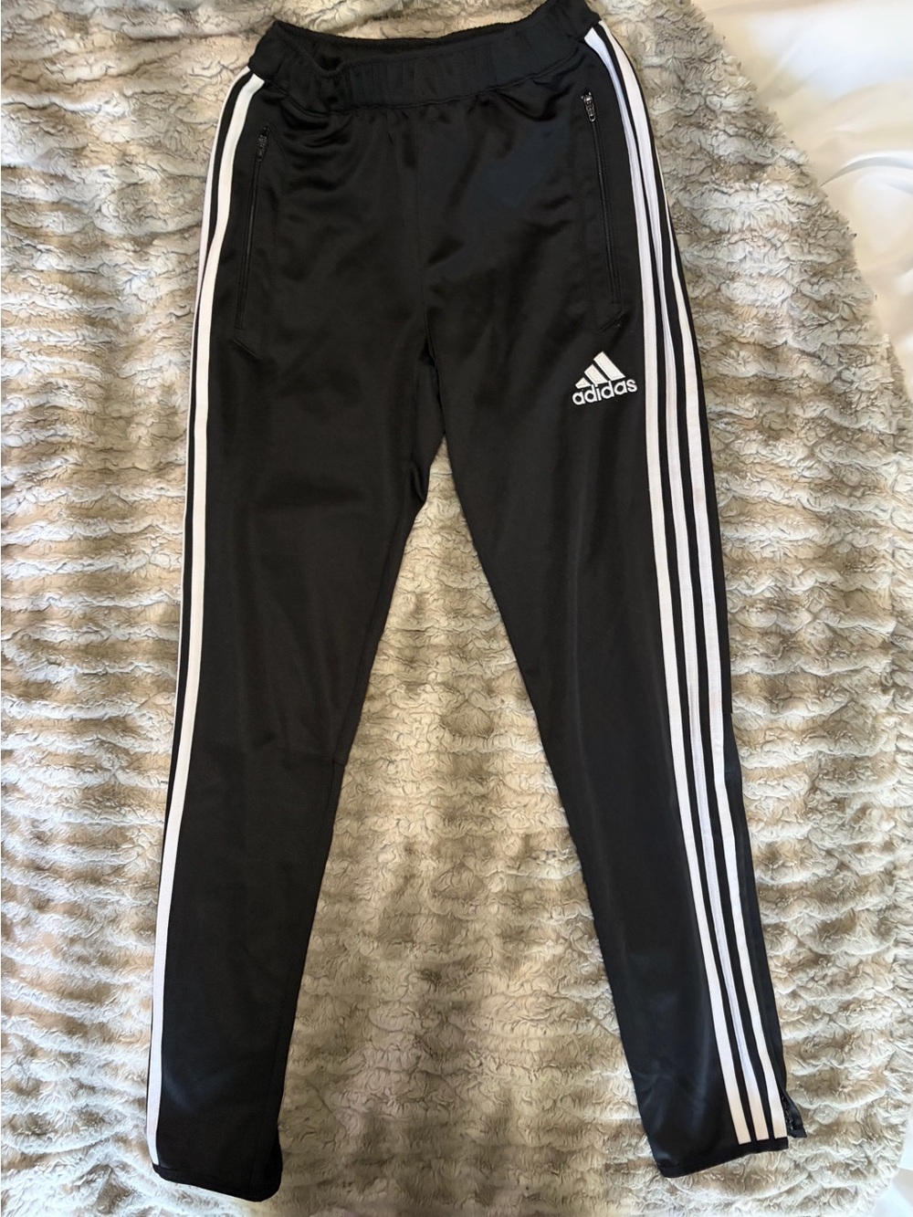 adidas Youth XL Black Jogger Pants with White Three-Stripe Side